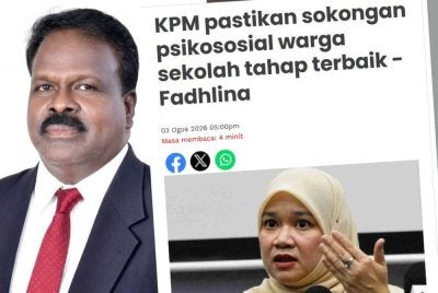 Laporan Sinar Harian pada 3 Ogos 2026. Gambar kiri: Arjunan Murogaiah
