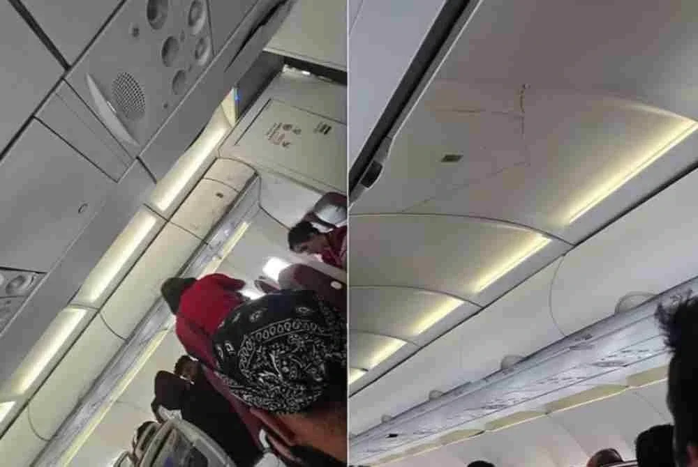 Rekahan yang berlaku dalam ruang kabin akibat insiden itu.
