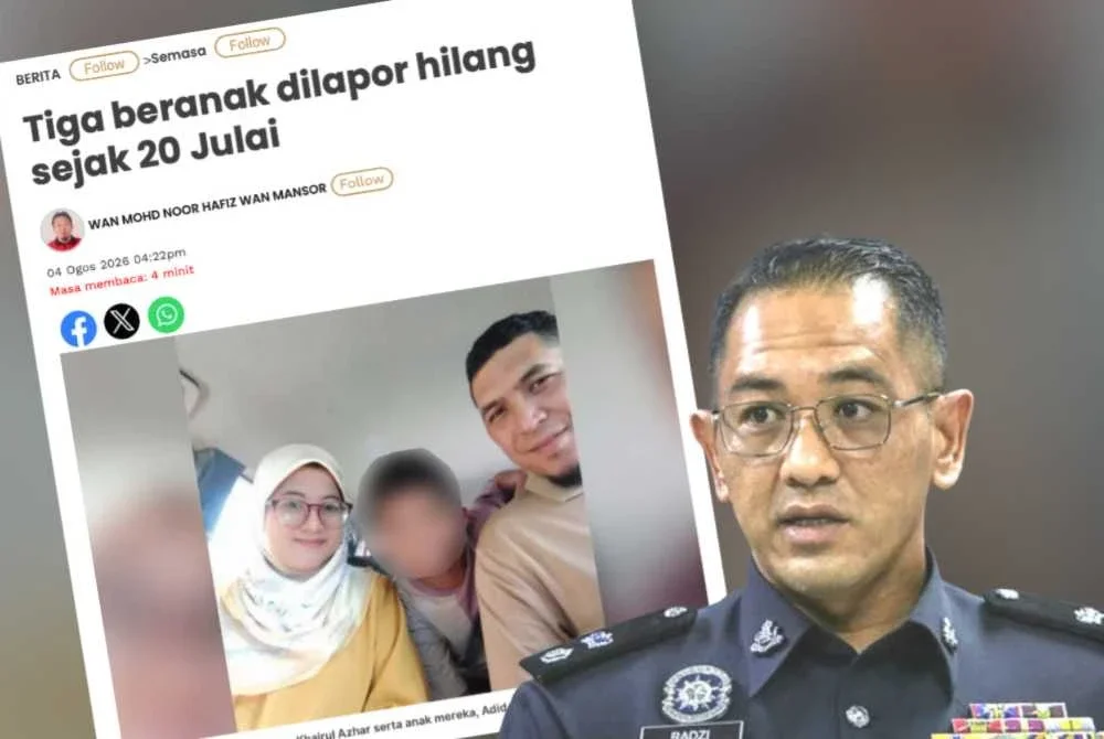 Laporan Sinar harian pada Selasa berhubung kehilangan tiga beranak sejak 20 Julai lalu.