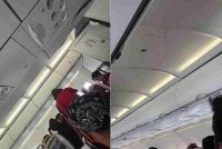 Rekahan yang berlaku dalam ruang kabin akibat insiden itu.
