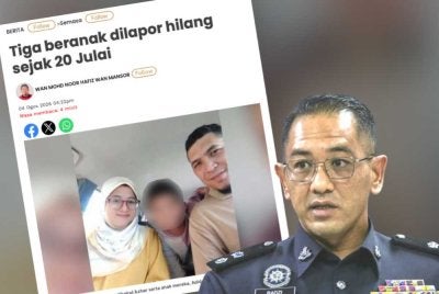 Laporan Sinar harian pada Selasa berhubung kehilangan tiga beranak sejak 20 Julai lalu.