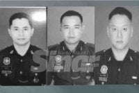 Tiga anggota polis yang maut dikenal pasti sebagai (dari kiri) Mohamad Nur Hafiz Ibrahim, Muhammad Raimi Ismarubee dan Chiu Teck Siong.