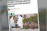 Rangka manusia dipercayai milik Nadzirul Syamin ditemukan bersama sebuah motosikal di dalam longkang di Kilometer 155.7 Lebuhraya WCE pada Rabu.