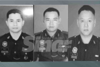 Tiga anggota polis yang maut dikenal pasti sebagai (dari kiri) Mohamad Nur Hafiz Ibrahim, Muhammad Raimi Ismarubee dan Chiu Teck Siong.