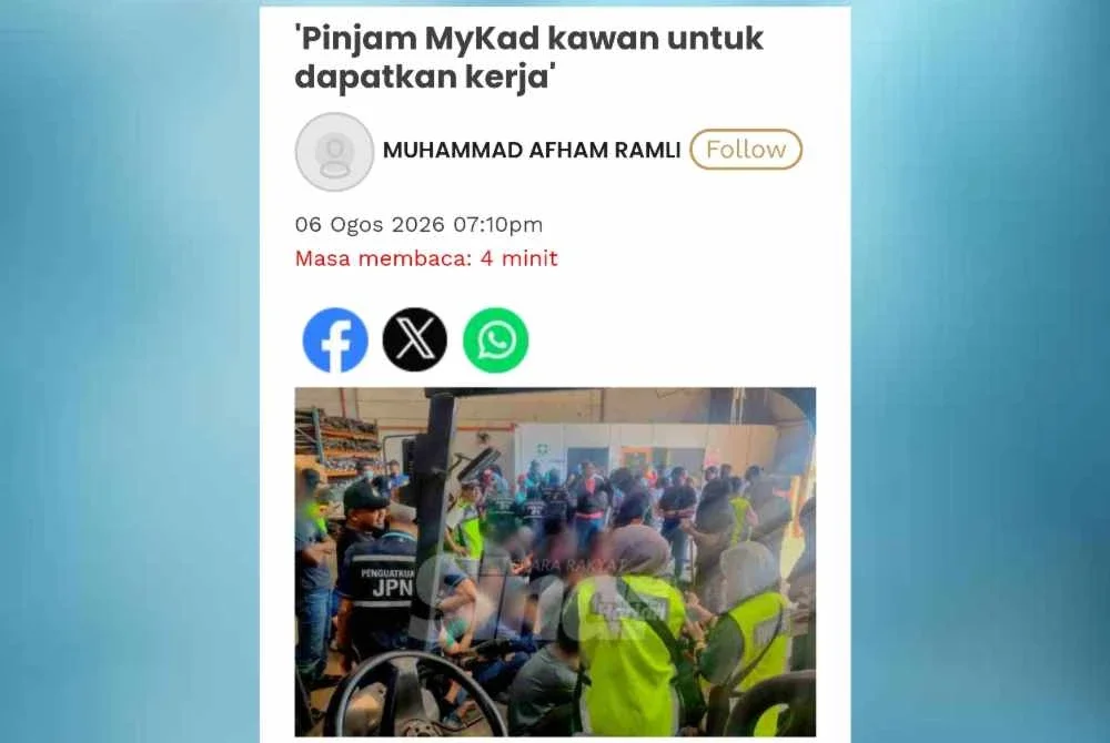 Laporan Sinar Harian berkenaan operasi penguatkuasaan JPN di sebuah kilang di Klang pada Khamis.