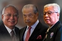 Dari kiri: Najib, Muhyiddin dan Ismail Sabri. 