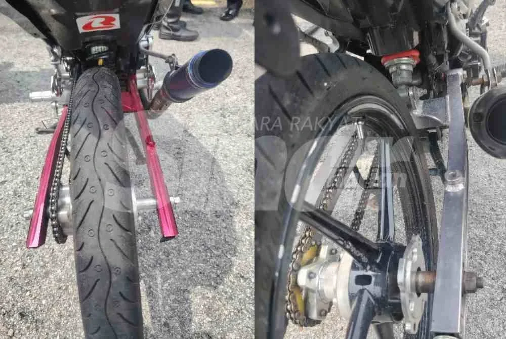 Antara kesalahan teknikal motosikal yang tidak menggunakan brek belakang yang disita JPJ menerusi Op Ekstrem.