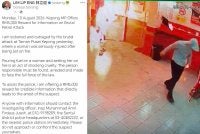 Individu dalam rakaman CCTV itu dilaporkan memakai baju berwarna biru muda dan seluar hitam.