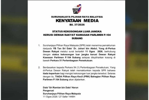 Kenyataan dikeluarkan SPR pada Selasa.
