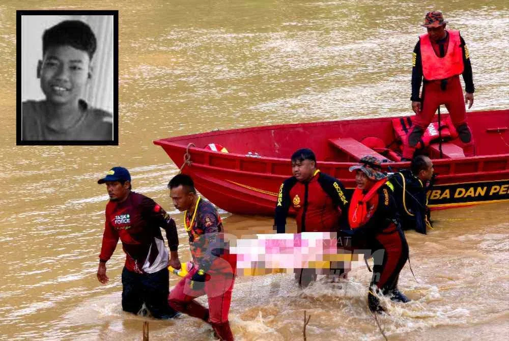 Luth Naiman (gambar kecil) ditemukan lemas di Sungai Kelantan, berhampiran Kampung Batu Mengkebang, Jalan Batu Lada, Aur Duri, Kuala Krai pada Rabu.