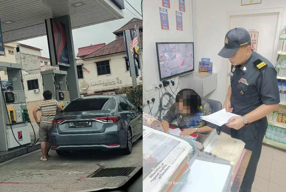 Penguat kuasa KPDN mengambil tindakan terhadap terhadap pihak stesen minyak kerana disyaki menjual petrol RON95 kepada kenderaan motor asing tanpa kebenaran bertulis Pengawal.