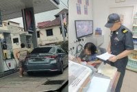 Penguat kuasa KPDN mengambil tindakan terhadap terhadap pihak stesen minyak kerana disyaki menjual petrol RON95 kepada kenderaan motor asing tanpa kebenaran bertulis Pengawal.