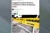 Laporan Sinar Harian pada Khamis mengenai seorang anggota tentera terkena tembakan rakan di lapang sasar.