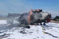 Sebuah helikopter terbakar ketika hendak berlepas bagi tujuan pengujian enjin selepas menjalani kerja pembaikan di Lapangan Terbang Subang.