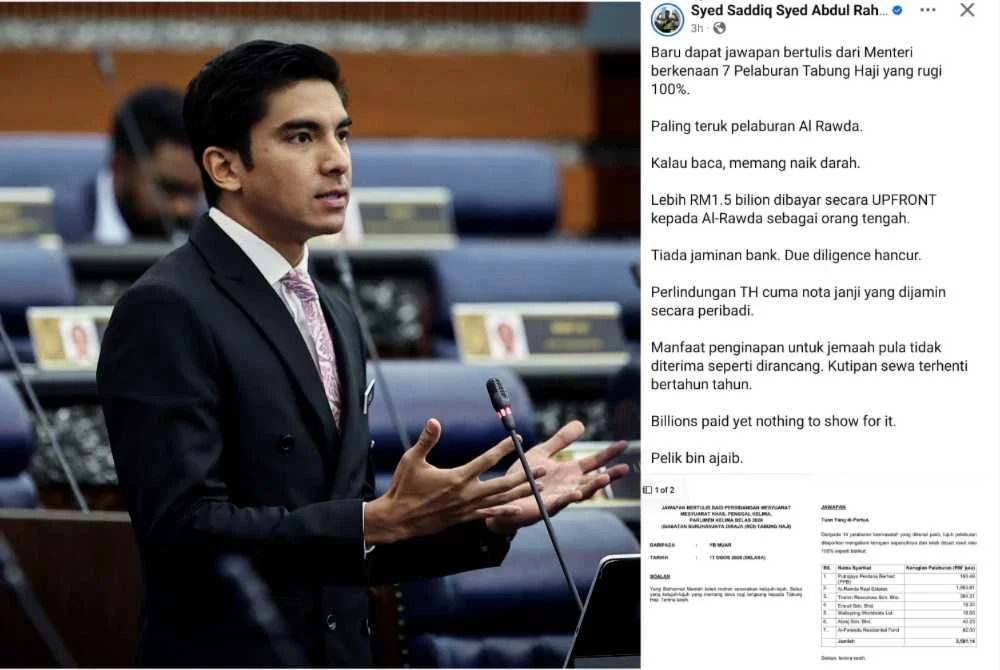 Hantaran Syed Saddiq di Facebook beliau pada Ahad mengenai tujuh pelaburan TH yang mengalami kerugian sepenuhnya.