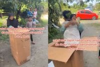 Tangkap layar video Khatijah menerima kejutan sempena ulangtahun kelahirannya daripada anak-anaknya yang tular di media sosial.