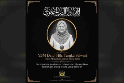 Datuk Tengku Salwani Almarhum Sultan Yahya Petra mangkat pada jam 6.10 pagi tadi, pada usianya 82 tahun. Foto Facebook Pejabat Sultan Kelantan 