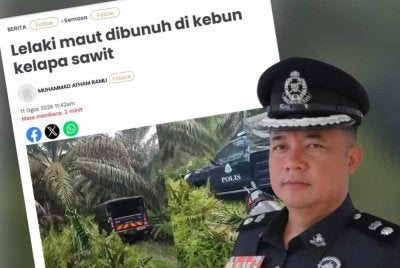 laporan Sinar Harian pada 11 Ogos lalu berhubung penemuan mayat dipercayai dibunuh di kebun kelapa sawit di Banting, Kuala Langat. Gambar kanan: Mohd Akmalrizal