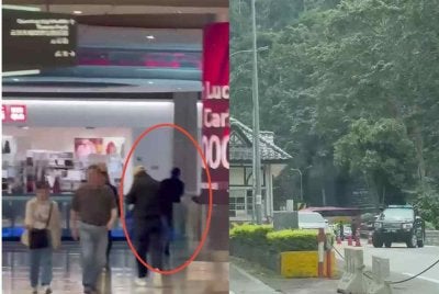 Tangkap layar rakaman video tular memaparkan individu dipercayai suspek melarikan diri selepas melakukan rompak kedai emas dalam pusat beli-belah di Genting Highlands pada Isnin dan polis melaksanakan Op Tutup susulan kejadian kes rompak kedai emas tersebut.