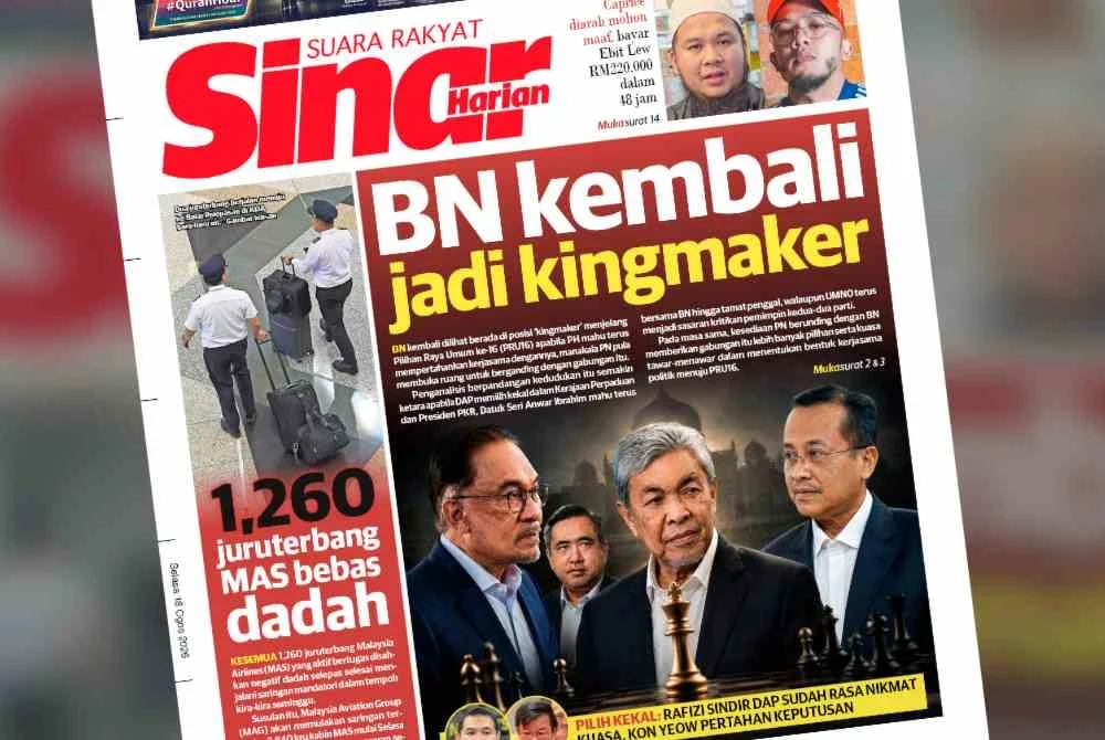Laporan muka depan Sinar Harian pada Selasa.