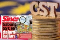 Kerajaan terbuka untuk mengkaji keperluan menggabungkan SST dan GST. Gambar kecil: Keratan muka depan Sinar Harian pada Rabu