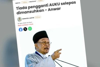 Laporan Sinar Harian pada Ahad berhubung persetujuan kerajaan memansuhkan AUKU.