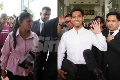 Muhammad Shah (kanan) dan Roghini Devi tiba di Mahkamah Sesyen pada pagi Khamis. 