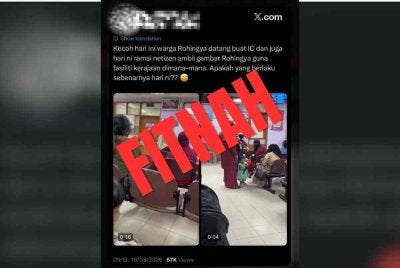 Tangkap layar tular di media sosial mengenai dakwaan kehadiran warga Rohingya di Jabatan Pendaftaran Negara.