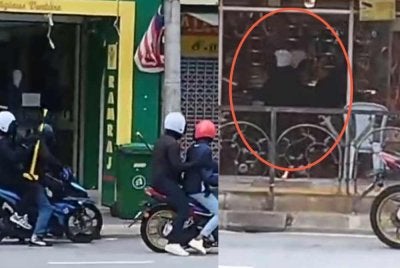 Tangkap layar rakaman video tular memaparkan kejadian cubaan samun di kedai emas di Jalan Tengku Kelana, Klang pada Khamis.