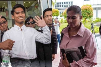 S Roghini Devi, 42, dan penghantar barang, Muhammad Shah Idham Nor Haikal Shaharom, 24, didakwa atas pertuduhan menyebabkan kesakitan ke atas anjing liar bernama Rocky tiga minggu lalu. Foto: Bernama