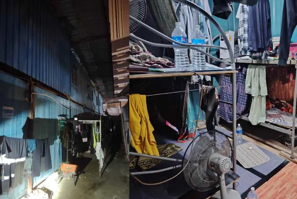 Keadaan rumah kongsi tapak pembinaan yang diserbu pihak berkuasa di USJ 23, Subang Jaya pada Sabtu.