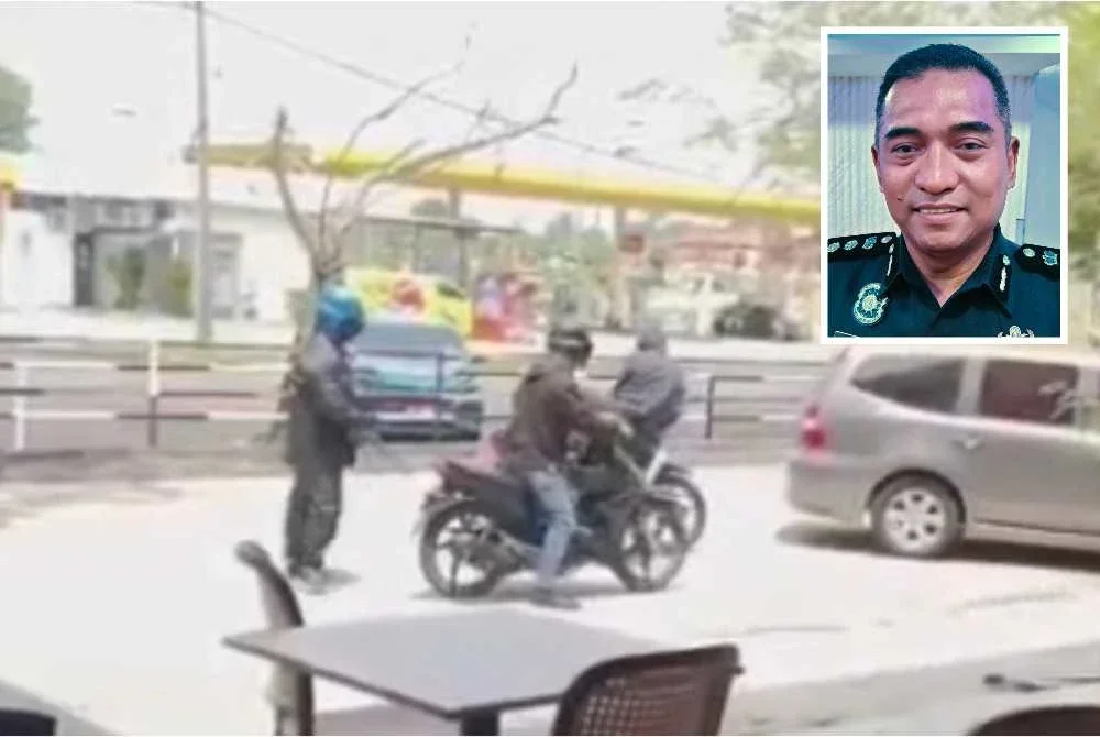 Tangkap layar video tular menunjukkan empat suspek melarikan diri menaiki dua motosikal tanpa nombor pendaftaran selepas menyamun kedai emas terbabit. Gambar kecil: Ashari
