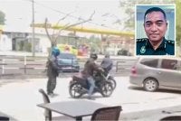 Tangkap layar video tular menunjukkan empat suspek melarikan diri menaiki dua motosikal tanpa nombor pendaftaran selepas menyamun kedai emas terbabit. Gambar kecil: Ashari 