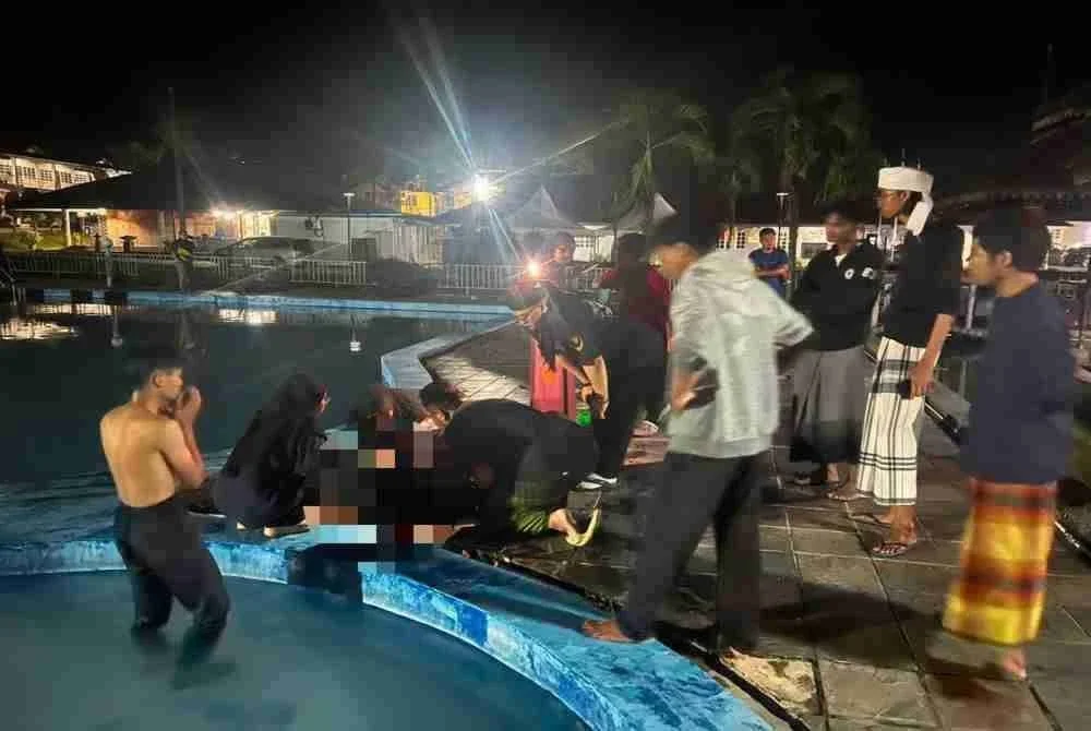 Mangsa ditemukan lemah di dalam kolam sebelum disahkan meninggal dunia. Foto sumber polis