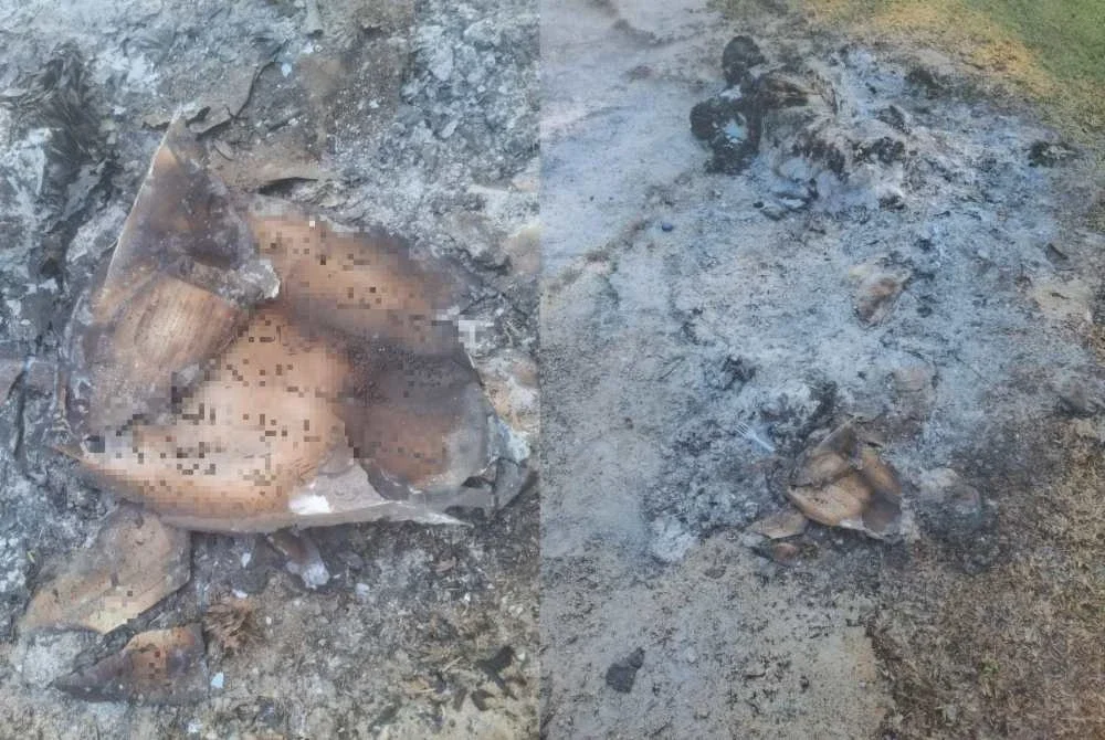Cebisan al-Quran yang ditemui dibakar. Foto: Ihsan penduduk