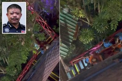 Foto tular insiden kemalangan roller coaster yang mengakibatkan kecederaan 10 individu di sebuah taman tema. Gambar kecil: Wan Azlan