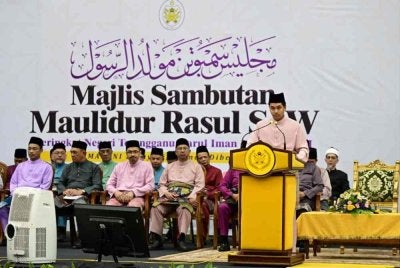 ​Pemangku Raja Terengganu, Tengku Muhammad Ismail Sultan Mizan Zainal Abidin ketika bertitah sempena Majlis Sambutan Maulidur Rasul Peringkat Negeri Terengganu Tahun 1448H / 2026M di Stadium Negeri, di Kuala Terengganu pada Selasa.