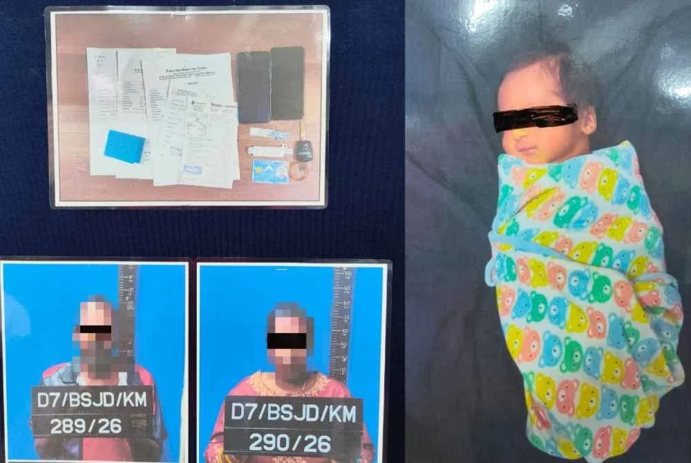 Pasangan suami isteri turut ditahan bagi membantu siasatan manakala bayi lelaki ditempatkan di hospital bawah jagaan Jabatan Kebajikan Masyarakat.