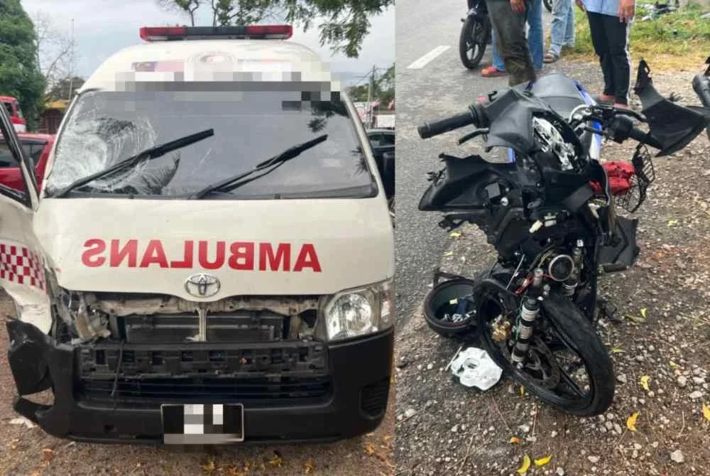 Keadaan kenderaan yang terbabit dalam kemalangan di simpang lampu isyarat Kampung Air Merbau pada Rabu.