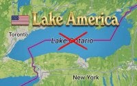 Peta yang dimuat naik di platform Truth Social yang menunjukkan nama Tasik Ontario dipadam dan digantikan dengan 'Tasik Amerika'. - Foto Agensi