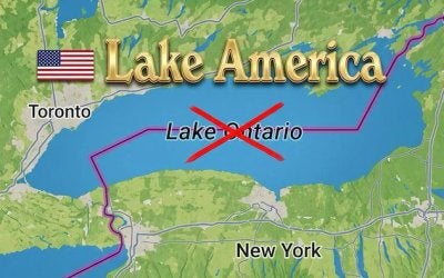 Peta yang dimuat naik di platform Truth Social yang menunjukkan nama Tasik Ontario dipadam dan digantikan dengan 'Tasik Amerika'. - Foto Agensi