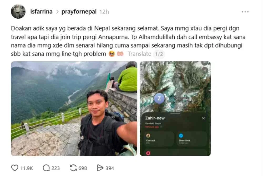 Tanda tanya mengenai keadaan seorang rakyat Malaysia yang gagal dihubungi ketika menyertai ekspedisi pendakian ke Annapurna susulan bencana banjir kilat buruk di Nepal akhirnya terjawab