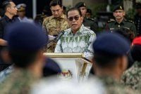 Mohamed Khaled menyampaikan ucapan pada majlis pelancaran Bulan Kebangsaan dan Kibarkan Jalur Gemilang Peringkat Kementerian Pertahanan di Wisma Pertahanan. Foto Bernama