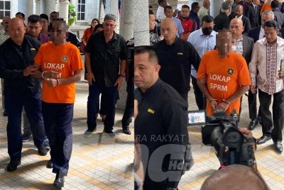 Bekas Pengerusi TH dan bekas Ketua Setiausaha Perbendaharaan (KSP) tiba di Mahkamah Majistret Putrajaya pada Khamis. 