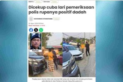 Seorang lelaki yang sebelum ini tular kerana cuba melarikan diri daripada pemeriksaan polis di Jalan Persiaran Hamzah Alang, Meru pada Isnin lepas.