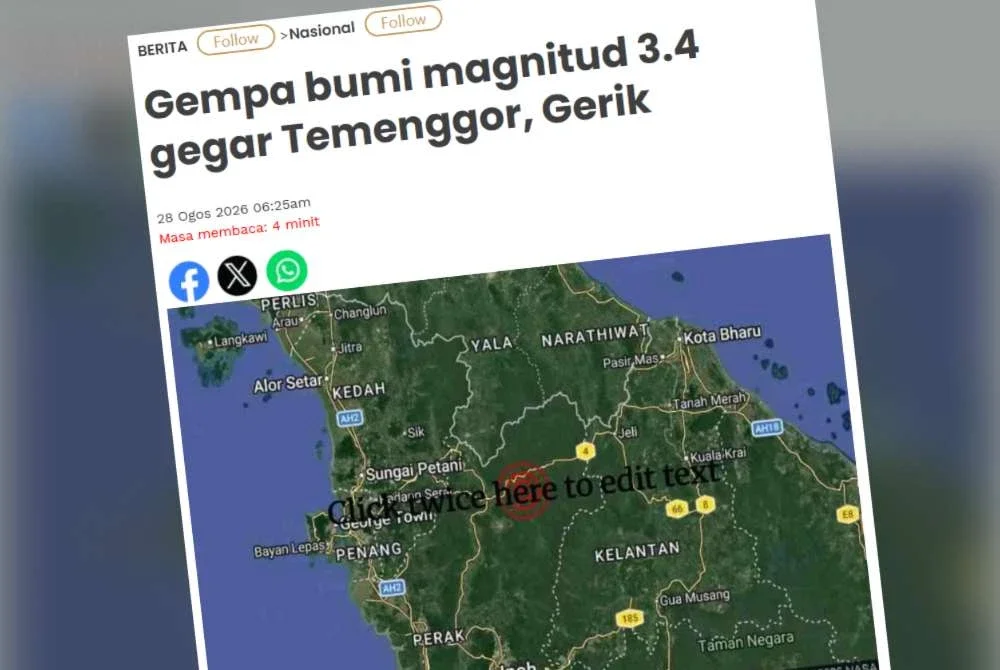 MetMalaysia memaklumkan gempa bumi itu berlaku 12.06 pagi pada koordinat 5.5 darjah Utara dan 101.3 darjah Timur, dengan pusat gempa dikesan 9 km di timur laut Hulu Perak dengan kedalaman 10 km.