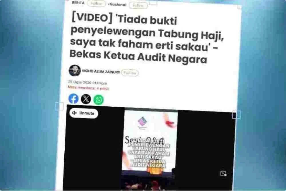 Laporan Sinar Harian mengenai kenyataan bekas Ketua Audit Negara, Tan Sri Madinah Mohamad bahawa dalam kes Tabung Haji 'tiada sakau'.