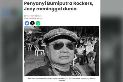 Joey meninggal dunia di Hospital Kuala Lumpur kira-kira 8.11 pagi Sabtu.