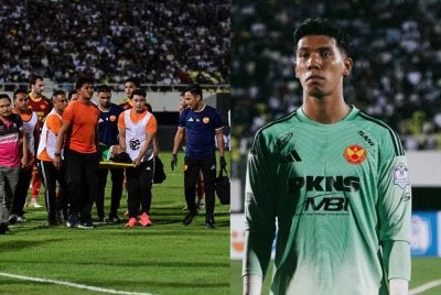 Sikh Izhan dibawa ke ambulans selepas mengalami kecederaan pada perlawanan Liga Super menentang Terengganu di Stadium Sultan Mizan Zainal Abidin pada Jumaat.