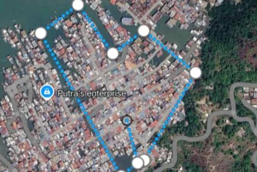Anggaran keluasan dan lokasi yang musnah akibat kebakaran di tiga kampung merangkumi kawasan Kampung Numbak, Kota Kinabalu. Foto Bomba